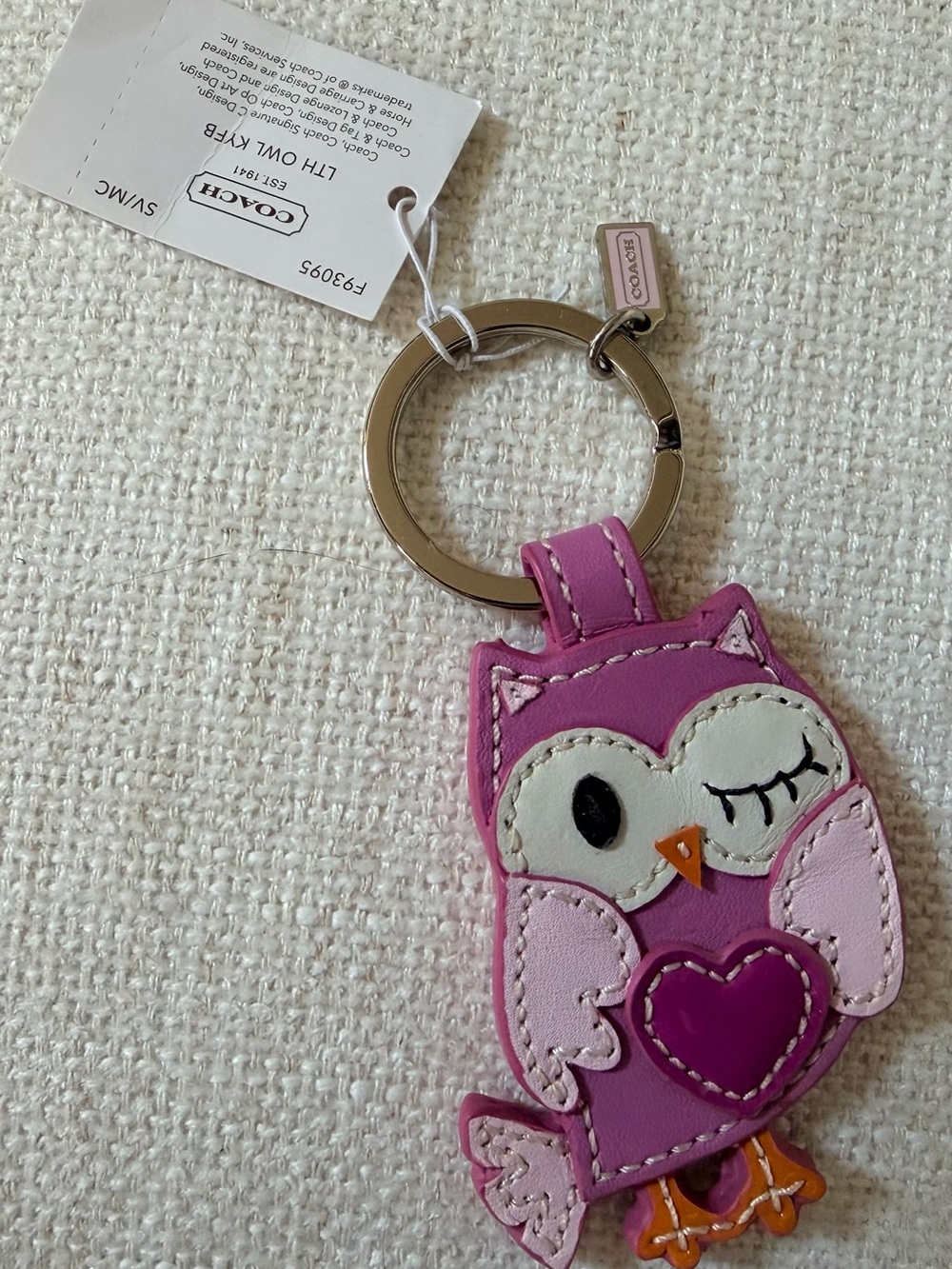 NWT Coach Pink Love Owl Bag Charm Keyring